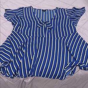 Torrid Blue and White Ruffled Tie Front Blouse